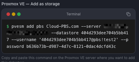The datastore Tokens tab with the ready-to-use connection command