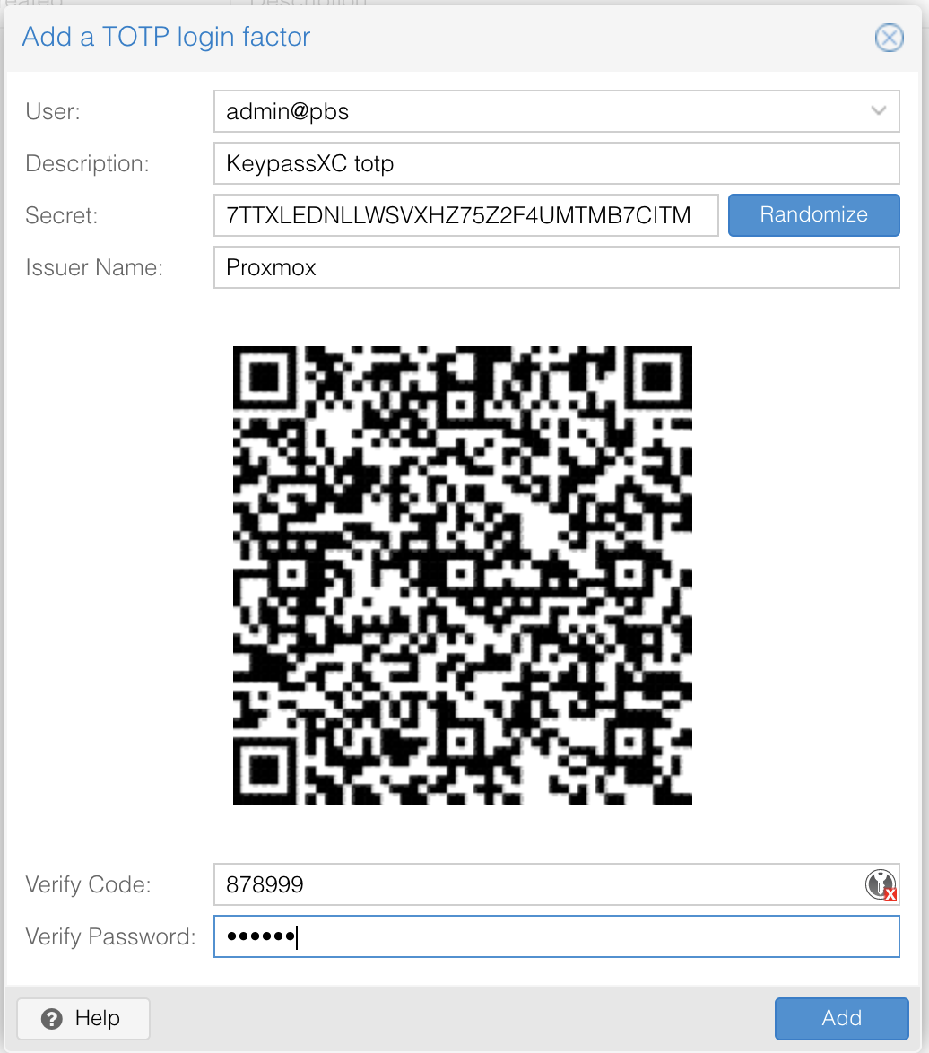 Proxmox Backup Server TOTP setup
