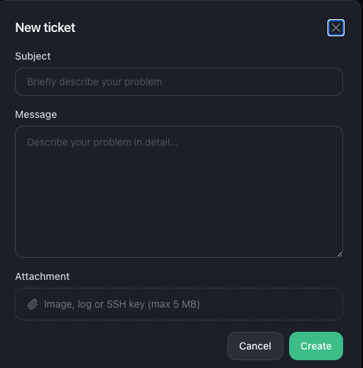 The new support ticket form
